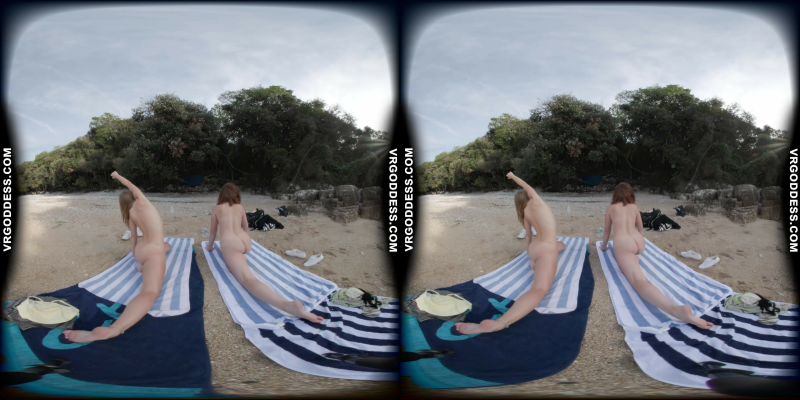 Kristina and Mira Naked Yoga on Tropical Beach - Image 7